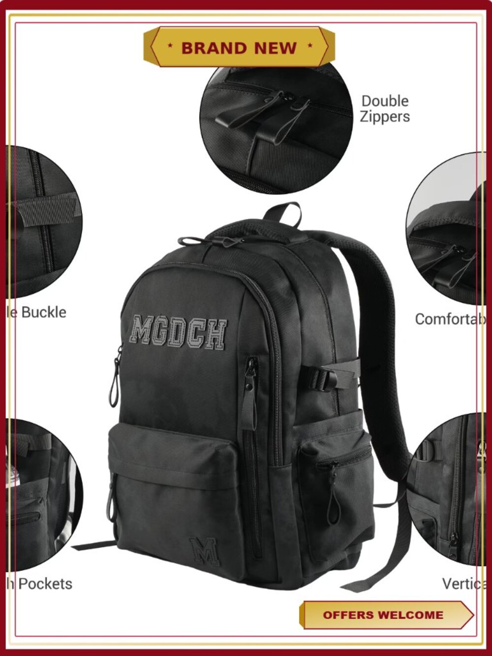 Water Resistant Lightweight Large Travel School Backpack with Padded Straps - Picture 2 of 7